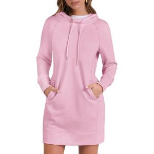 image:imageANRABESS Womens Sweatshirt Dress Long Sleeve Hoodies Mini Dresses Fleece Casual Hoodie with Pockets 2025 Fall FashionPink