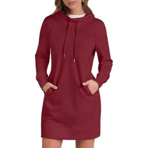 image:imageANRABESS Womens Sweatshirt Dress Long Sleeve Hoodies Mini Dresses Fleece Casual Hoodie with Pockets 2025 Fall FashionRed