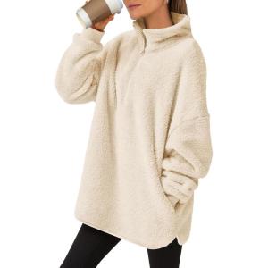 image:imageANRABESS Womens Sweatshirt Sherpa Fuzzy Fleece Zip Up Hoodies Cozy Pullover Soft Sweaters Tops 2025 Fall Trendy ClothesApricot