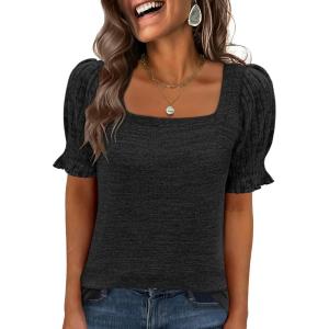 image:imageANRABESS Womens Tops Summer Sweaters Dressy Casual Work Blouses Square Neck Ruffle Short Sleeve Tee Shirts 2026 Fashion TunicBlack