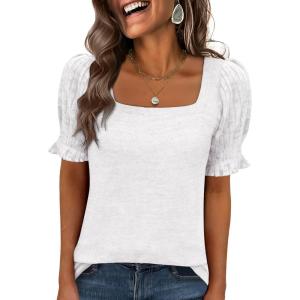 image:imageANRABESS Womens Tops Summer Sweaters Dressy Casual Work Blouses Square Neck Ruffle Short Sleeve Tee Shirts 2026 Fashion TunicWhite