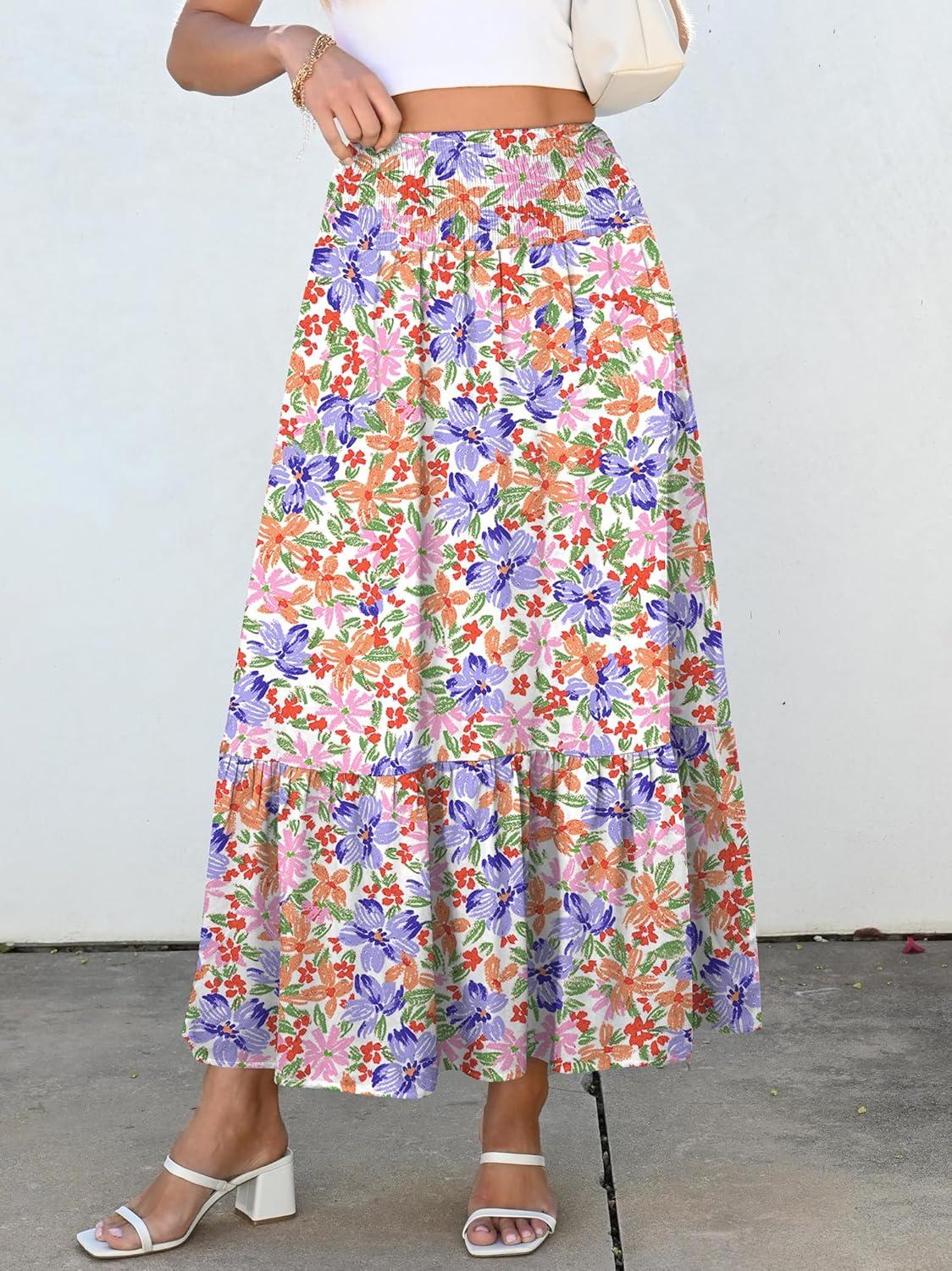 image:imageANRABESS Women Boho Floral Maxi Skirts High Waisted Tiered Skirt Flowy Beach Skirts with Pockets for Vacation amp Summer WearMulticolored Floral