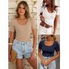 image:imageANRABESS Short Sleeve Sweater for Women Scoop Neck Casual Lightweight Ribbed Knit Pullover Tops 2026 Spring Summer OutfitsBeige