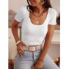 image:imageANRABESS Short Sleeve Sweater for Women Scoop Neck Casual Lightweight Ribbed Knit Pullover Tops 2026 Spring Summer OutfitsWhite