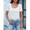 image:imageANRABESS Short Sleeve Sweater for Women Scoop Neck Casual Lightweight Ribbed Knit Pullover Tops 2026 Spring Summer OutfitsWhite
