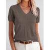 image:imageANRABESS Short Sleeve Sweaters for Women Wool Blend V Neck Sweater Shirts Business Casual Work Tops 2026 Summer OutfitsDrak Taupe