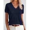 image:imageANRABESS Short Sleeve Sweaters for Women Wool Blend V Neck Sweater Shirts Business Casual Work Tops 2026 Summer OutfitsNavy Blue