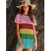 image:imageANRABESS Swimsuit Cover Up for Women 2026 Crochet Bathing Suit Swimwear Mesh Knit Beach Dress Summer Vacation ClothesStripe Rainbow