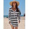 image:imageANRABESS Swimsuit Cover Up for Women Crochet Bathing Suit 2026 Summer Swimwear V Neck Mesh Knit Dress Beach Vacation ClothesBlack White Stripe