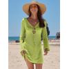 image:imageANRABESS Swimsuit Cover Up for Women Crochet Bathing Suit 2026 Summer Swimwear V Neck Mesh Knit Dress Beach Vacation ClothesNeon Green