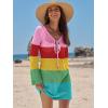 image:imageANRABESS Swimsuit Cover Up for Women Crochet Bathing Suit 2026 Summer Swimwear V Neck Mesh Knit Dress Beach Vacation ClothesRainbow Stripe