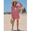 image:imageANRABESS Swimsuit Cover Up for Women Crochet Bathing Suit 2026 Summer Swimwear V Neck Mesh Knit Dress Beach Vacation ClothesRed White Stripe