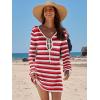 image:imageANRABESS Swimsuit Cover Up for Women Crochet Bathing Suit 2026 Summer Swimwear V Neck Mesh Knit Dress Beach Vacation ClothesRed White Stripe