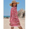 image:imageANRABESS Swimsuit Cover Up for Women Crochet Bathing Suit 2026 Summer Swimwear V Neck Mesh Knit Dress Beach Vacation ClothesRed White Stripe