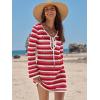 image:imageANRABESS Swimsuit Cover Up for Women Crochet Bathing Suit 2026 Summer Swimwear V Neck Mesh Knit Dress Beach Vacation ClothesRed White Stripe