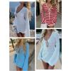 image:imageANRABESS Swimsuit Cover Up for Women Crochet Bathing Suit 2026 Summer Swimwear V Neck Mesh Knit Dress Beach Vacation ClothesRed White Stripe