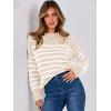 image:imageANRABESS Women Fall Fashion Sweaters Striped Long Sleeve Crewneck Loose Fit Cozy Knit Trendy Pullover Sweater Tops Beige White Stripe Small