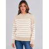 image:imageANRABESS Women Fall Fashion Sweaters Striped Long Sleeve Crewneck Loose Fit Cozy Knit Trendy Pullover Sweater Tops Beige White Stripe Small