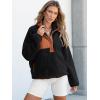 image:imageANRABESS Women Fuzzy Fleece Pullover Sherpa Sweatshirt Long Sleeve Button Down Warm Soft Color Block Jackets with PocketsBlack