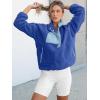 image:imageANRABESS Women Fuzzy Fleece Pullover Sherpa Sweatshirt Long Sleeve Button Down Warm Soft Color Block Jackets with PocketsBlue Mixed