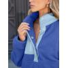 image:imageANRABESS Women Fuzzy Fleece Pullover Sherpa Sweatshirt Long Sleeve Button Down Warm Soft Color Block Jackets with PocketsBlue Mixed