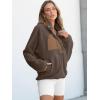 image:imageANRABESS Women Fuzzy Fleece Pullover Sherpa Sweatshirt Long Sleeve Button Down Warm Soft Color Block Jackets with PocketsBrown