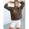 image:imageANRABESS Women Fuzzy Fleece Pullover Sherpa Sweatshirt Long Sleeve Button Down Warm Soft Color Block Jackets with PocketsBrown