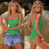 image:imageANRABESS Women One Piece Swimsuit Backless Full Coverage Ribbed Adjustable Strap Bathing Suit Beach Vacation Clothes SwimwearGreen