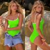 image:imageANRABESS Women One Piece Swimsuit Backless Full Coverage Ribbed Adjustable Strap Bathing Suit Beach Vacation Clothes SwimwearNeon Green