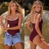 image:imageANRABESS Women One Piece Swimsuit Backless Full Coverage Ribbed Adjustable Strap Bathing Suit Beach Vacation Clothes SwimwearWine Red