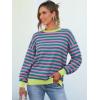 image:imageANRABESS Women Oversized Striped Sweaters Long Sleeve Crewneck Casual Side Slit Pullover Tops 2025 Fall Winter Trendy Outfits Green Pink Medium
