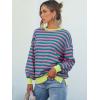 image:imageANRABESS Women Oversized Striped Sweaters Long Sleeve Crewneck Casual Side Slit Pullover Tops 2025 Fall Winter Trendy Outfits Green Pink Medium