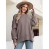 image:imageANRABESS Women Oversized Sweaters Batwing Long Sleeve 2026 Fall Outfits Crewneck Casual Knit Side Slit Fashion Pullover TopNutmeg