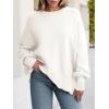 image:imageANRABESS Women Oversized Sweaters Batwing Long Sleeve 2026 Fall Outfits Crewneck Casual Knit Side Slit Fashion Pullover TopWhite