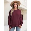 image:imageANRABESS Women Oversized Sweaters Batwing Long Sleeve 2026 Fall Outfits Crewneck Casual Knit Side Slit Fashion Pullover TopWine Red