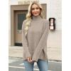 image:imageANRABESS Women Oversized Turtleneck Long Sleeve Fuzzy Knit Slit Side Chunky Warm Pullover Sweaters 2025Light Khaki