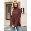 image:imageANRABESS Women Oversized Turtleneck Long Sleeve Fuzzy Knit Slit Side Chunky Warm Pullover Sweaters 2025Red Brown