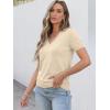 image:imageANRABESS Women Short Sleeve Sweaters Wool Blend V Neck Sweater Shirts Business Casual Work Tops 2026 Summer Vacation OutfitsParchment