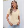 image:imageANRABESS Women Short Sleeve Sweaters Wool Blend V Neck Sweater Shirts Business Casual Work Tops 2026 Summer Vacation OutfitsParchment