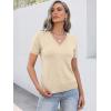 image:imageANRABESS Women Short Sleeve Sweaters Wool Blend V Neck Sweater Shirts Business Casual Work Tops 2026 Summer Vacation OutfitsParchment
