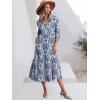 image:imageANRABESS Women Summer Dress 2026 34 Puff Sleeve Polo V Neck Floral Print Casual Boho Shirt Maxi Dress Beach Vacation ClothesBlue Khaki