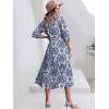 image:imageANRABESS Women Summer Dress 2026 34 Puff Sleeve Polo V Neck Floral Print Casual Boho Shirt Maxi Dress Beach Vacation ClothesBlue Khaki