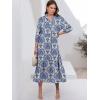image:imageANRABESS Women Summer Dress 2026 34 Puff Sleeve Polo V Neck Floral Print Casual Boho Shirt Maxi Dress Beach Vacation ClothesBlue Khaki