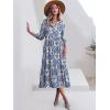 image:imageANRABESS Women Summer Dress 2026 34 Puff Sleeve Polo V Neck Floral Print Casual Boho Shirt Maxi Dress Beach Vacation ClothesBlue Khaki