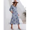 image:imageANRABESS Women Summer Dress 2026 34 Puff Sleeve Polo V Neck Floral Print Casual Boho Shirt Maxi Dress Beach Vacation ClothesBlue Khaki