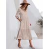 image:imageANRABESS Women Summer Dress 2026 34 Puff Sleeve Polo V Neck Floral Print Casual Boho Shirt Maxi Dress Beach Vacation ClothesBrown Khaki