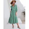 image:imageANRABESS Women Summer Dress 2026 34 Puff Sleeve Polo V Neck Floral Print Casual Boho Shirt Maxi Dress Beach Vacation ClothesFloral Green
