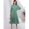 image:imageANRABESS Women Summer Dress 2026 34 Puff Sleeve Polo V Neck Floral Print Casual Boho Shirt Maxi Dress Beach Vacation ClothesFloral Green