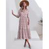 image:imageANRABESS Women Summer Dress 2026 34 Puff Sleeve Polo V Neck Floral Print Casual Boho Shirt Maxi Dress Beach Vacation ClothesPink White