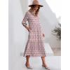 image:imageANRABESS Women Summer Dress 2026 34 Puff Sleeve Polo V Neck Floral Print Casual Boho Shirt Maxi Dress Beach Vacation ClothesPink White
